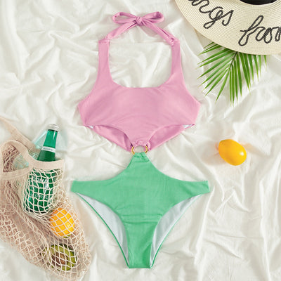 Traje de Baño Enterizo Cuello U Cintura Baja con Anillos Decorativos - Image 4