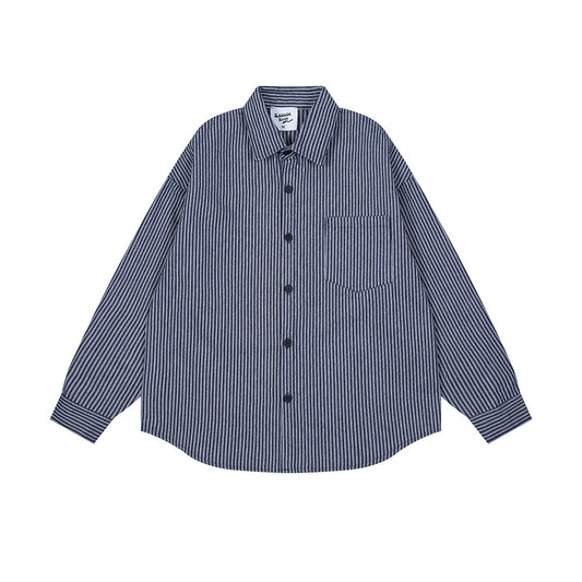 Camisa Suelta de Rayas Verticales y Manga Larga para Hombre - Image 2