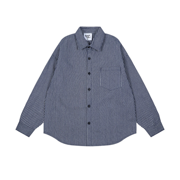 Camisa Suelta de Rayas Verticales y Manga Larga para Hombre
