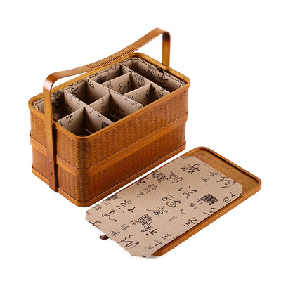 Contenedor Hermético de Bambú Rectangular Doble Capa con Tapa - Caja Portátil para Alimentos y Té - Image 15