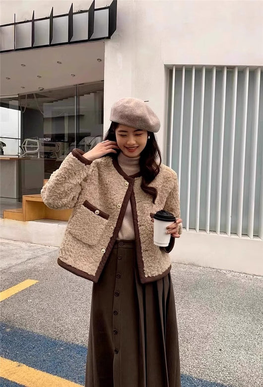 Abrigo de Lana Cordero Suelto para Mujer - Otoño e Invierno - Image 13