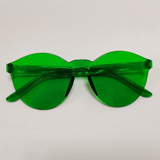 Trendy one-piece candy-colored sunglasses with dark gray lenses and a unique wavy top edge. - Image 3