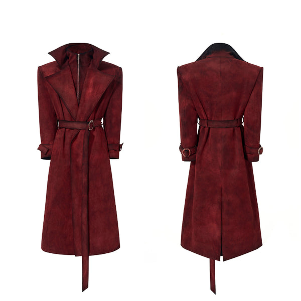 Abrigo Tipo Gabardina para Hombre en Rojo con Detalles en Ante Sintético y Acolchado
