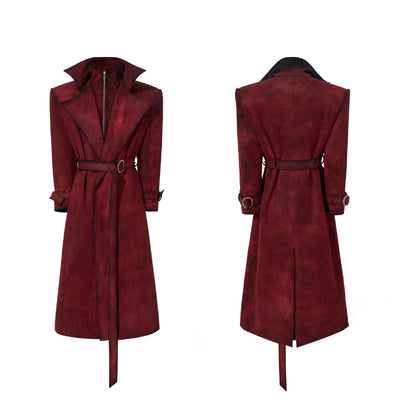 Abrigo Tipo Gabardina para Hombre en Rojo con Detalles en Ante Sintético y Acolchado - Image 2