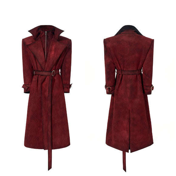 Abrigo Tipo Gabardina para Hombre en Rojo con Detalles en Ante Sintético y Acolchado