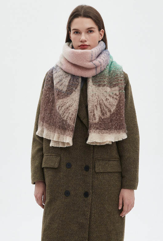 Bufanda Estilo Europeo Jacquard Hoja de Ginkgo - Image 23