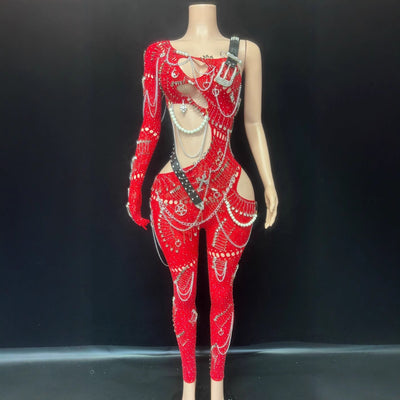 Jumpsuit Elegante con Cutouts y Cadena de Perlas para Mujer - Image 5