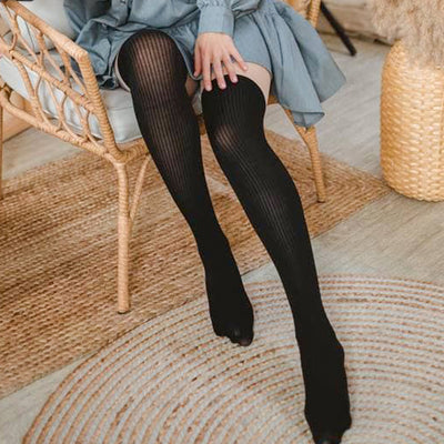 Medias Sexy Over Knee con Doble Raya Transparente Negro - Image 13