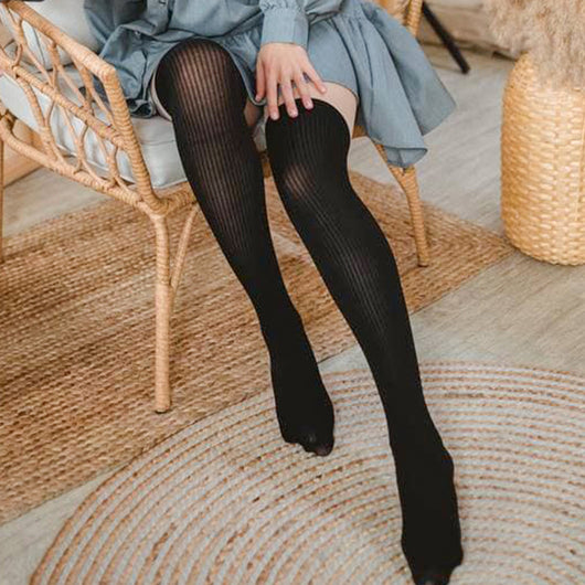 Medias Sexy Over Knee con Doble Raya Transparente Negro - Image 13