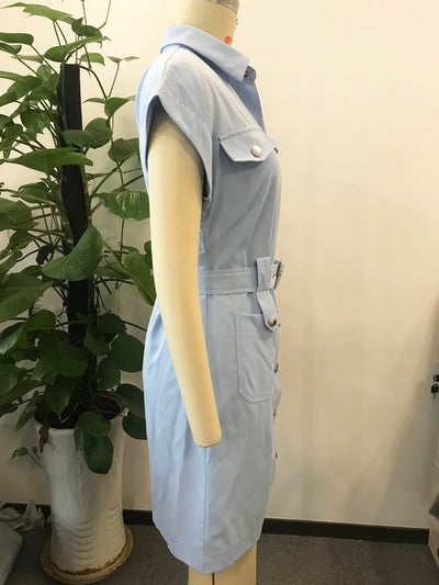 Vestido Cardigan Denim Cintura Media Clásico - Image 14