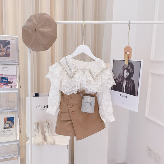 Camisas Infantiles Estilo Coreano con Cuello y Encaje para Niñas