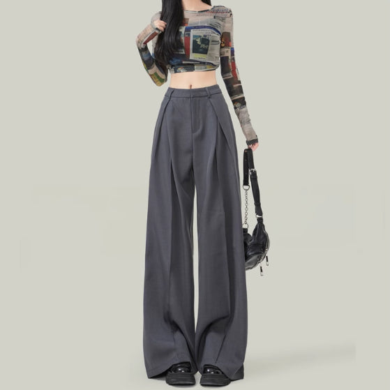 Pantalón Ancho de Tiro Alto Drapeado para Verano - Corte Petite