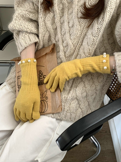Guantes Tejidos Cálidos con Perlas en Colores Sólidos - Image 18