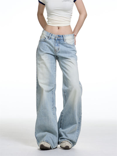 Jeans Anchos Retro Lavado Cintura Baja Mujer Corte Recto - Image 11