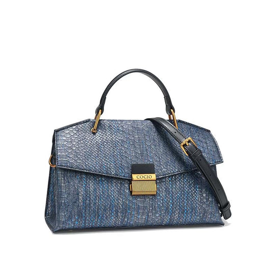 Bolso de Mano Azul con Textura de Serpiente - Diseño Premium para Mujer - Image 14