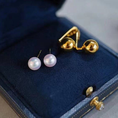 Aretes de Oro con Perla y Bolita Dorada - Image 9