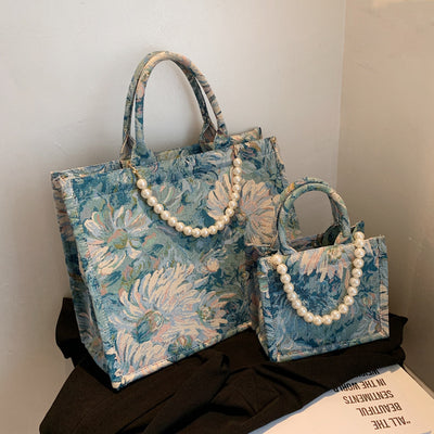 Bolsa Tote Jacquard Perla con Diseño Jardín de Monet - Image 4