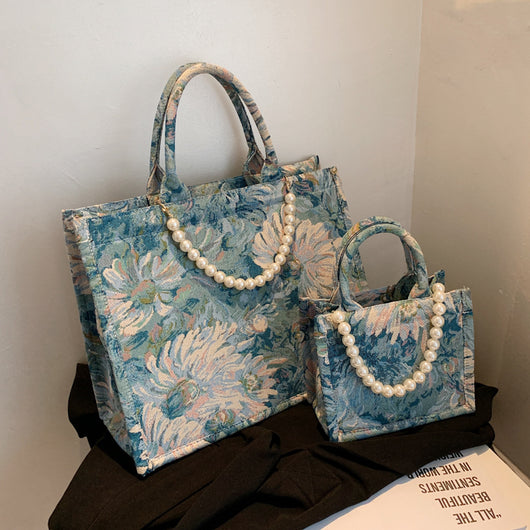 Bolsa Tote Jacquard Perla con Diseño Jardín de Monet - Image 4