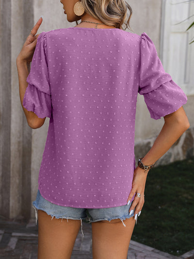 Blusa Elegante de Gasa con Cuello en V y Mangas Abullonadas - Image 13