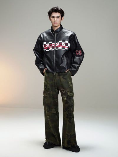 Chaqueta de Cuero Estilo Retro Americano con Detalles de Tartán - Image 61