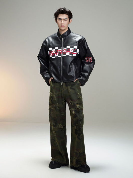 Chaqueta de Cuero Estilo Retro Americano con Detalles de Tartán - Image 61
