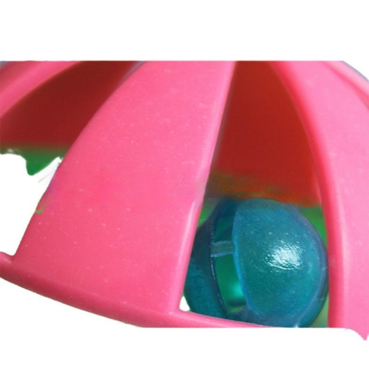 Colorful plastic dumbbell-shaped cat toy with a bell inside, designed for play and exercise. - Image 5