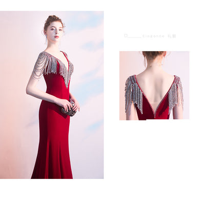 Vestido de Noche Rojo con Cola Sirena Elegante - Image 3