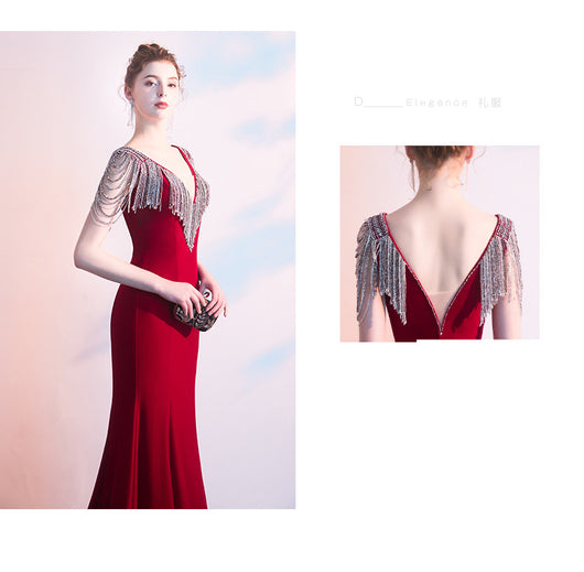 Vestido de Noche Rojo con Cola Sirena Elegante - Image 3