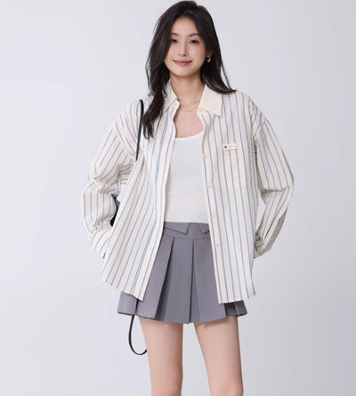 Blusa Coreana de Rayas con Textura para Mujer - Estilo Universitario - Image 2