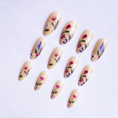 Uñas Postizas Floreadas Removibles Forma Almendra - Image 3