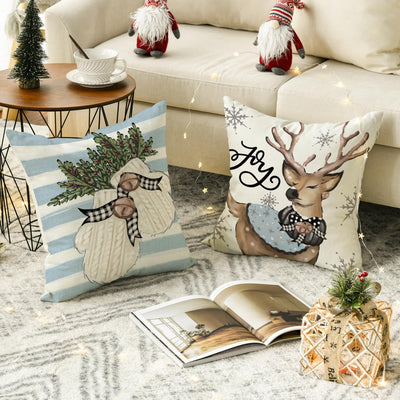 Set de 4 Fundas de Cojines Navideños Muñeco de Nieve y Reno 18x18 Pulgadas - Image 4
