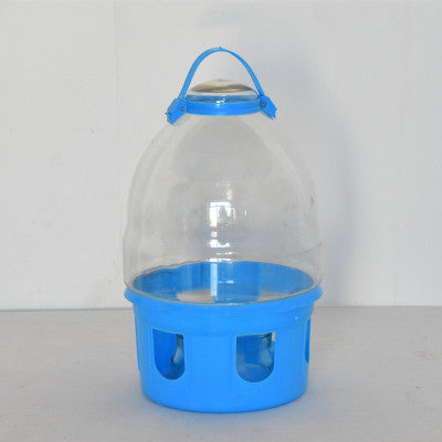 Transparent pet drinker with a light blue base and handle, designed for chickens or small birds. - Image 11
