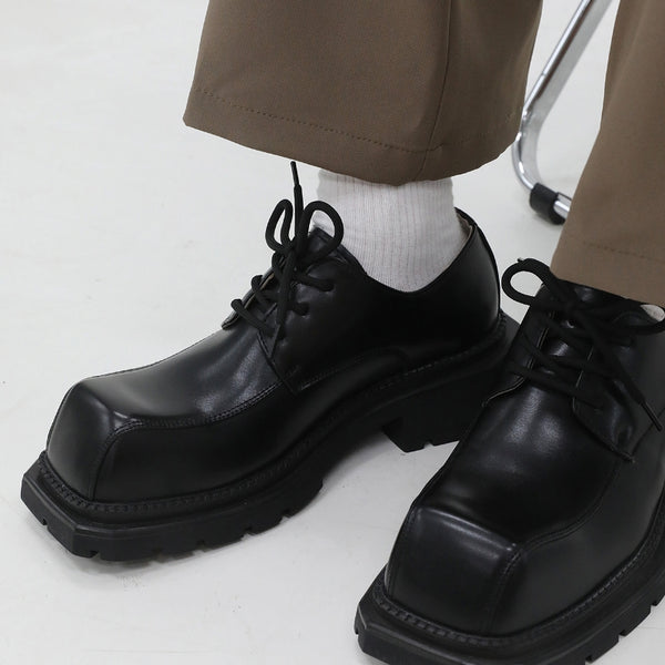 Zapatos de Cuero Mujer Cabeza Cuadrada Suela Gruesa Estilo Casual