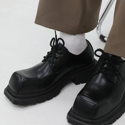 Zapatos de Cuero Mujer Cabeza Cuadrada Suela Gruesa Estilo Casual