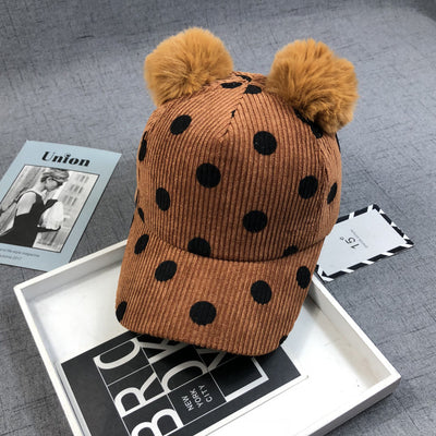 Gorro de Pana con Pompones de Pelaje de Conejo para Otoño e Invierno - Image 9