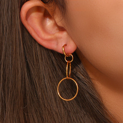 Aretes Circulares Largos Chapados en Oro 18K Acero Inoxidable - Image 6