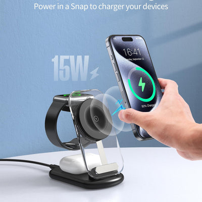 Cargador Inalámbrico Magnético Plegable Transparente 3 en 1