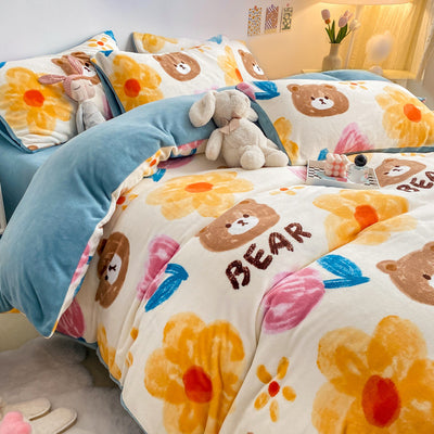 Juego de Cama Coral Franela Gruesa 4 Piezas con Forro de Leche - Image 19