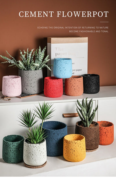 Maceta de Cemento Nórdico con Bandeja - Diseño Volcánico Transpirable para Plantas - Image 24