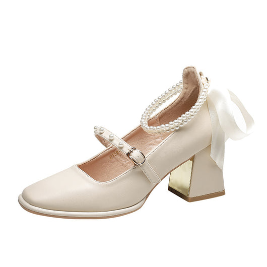 Tacones Gruesos Perla Blanco con Detalles de Perlas - Estilo Elegante - Image 11