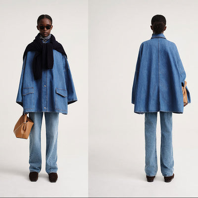 Chaqueta Denim Línea A Hombros Caídos Largo Medio