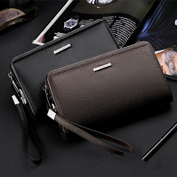 Cartera de Cuero Genuino para Hombre con Cierre de Combinación