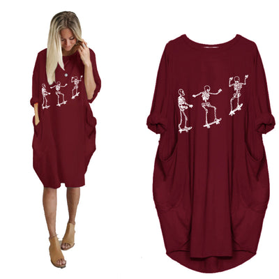 Vestido Holgado de Manga Larga con Estampado Temático y Bolsillos - Image 24