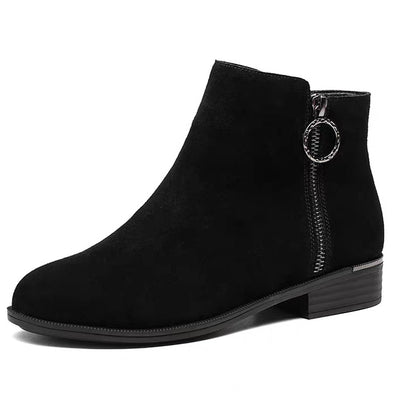 Botas Cortas para Mujer con Tacón Bajo y Punta Redonda