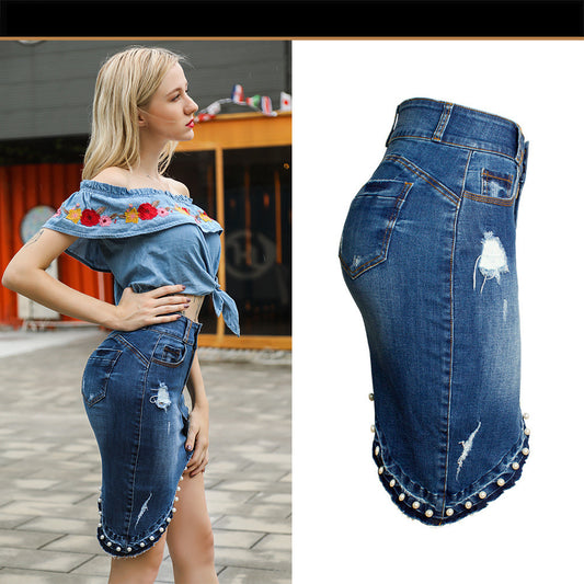 Falda Denim con Perlas Irregulares - Image 2