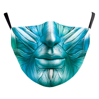 Black ear hook dust mask with white spiderweb pattern and small red spiders, perfect for Halloween. - Image 34