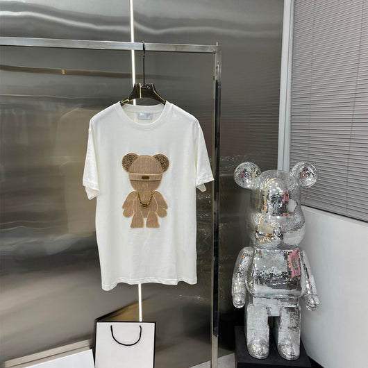 Playera de Algodón con Parche de Oso Bordado - Cuello Redondo Manga Corta - Image 8