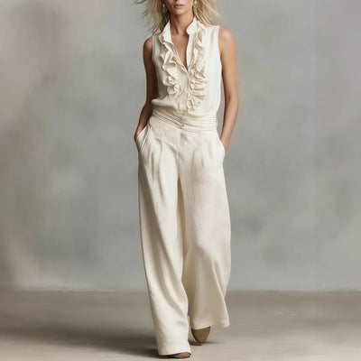 Conjunto Elegante de Lino: Blusa sin Mangas y Pantalón de Pierna Ancha - Image 9