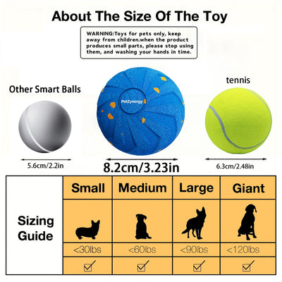Black textured pet toy ball with blue accents and 'PetZynergy' logo, shown with a white USB-A to USB-C charging cable. - Image 11