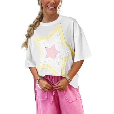 Blusa Suelta Versátil con Parches - Manga Corta Estilo Europeo y Americano - Image 6